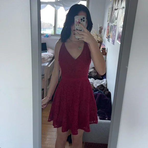 Red Lulus Floral Lace Mini Skater Dress | Color: Red | Size: Xs | Lizabeth_Wong's Closet